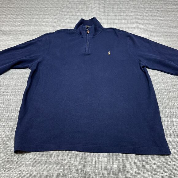 Polo Ralph Lauren‎ Sweater Mens XL Blue Estate Rib 1/4 Zip Small Pony Sweatshirt - Picture 2 of 9